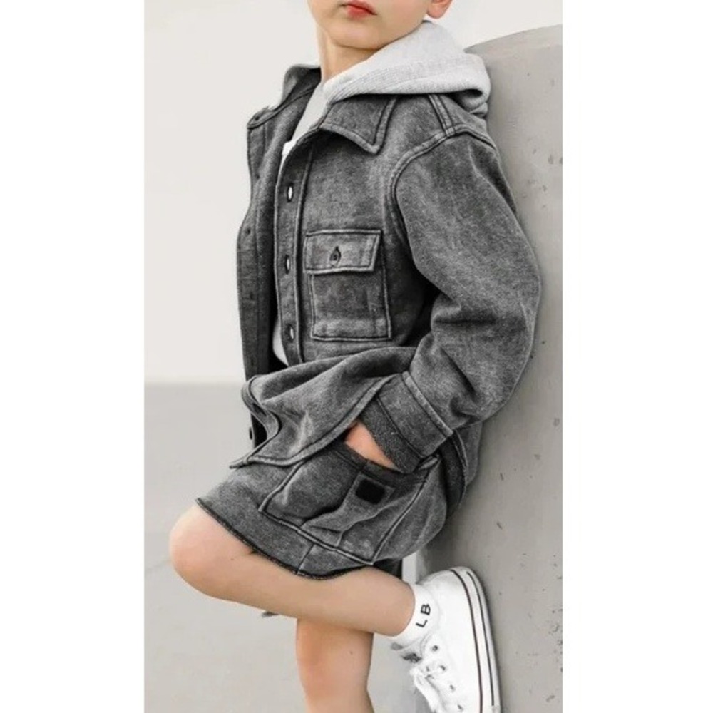 Little Bipsy Kids Charcoal Wash Gray Lightweight Hooded Shacket Size 7Y NWT